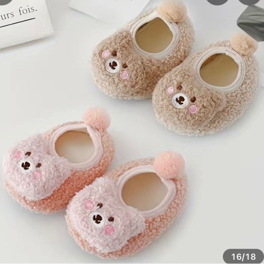 Pull On Animal Slippers -  2Pairs Non-slip Baby Toddler Shoes Socks Girls Sz 4-5